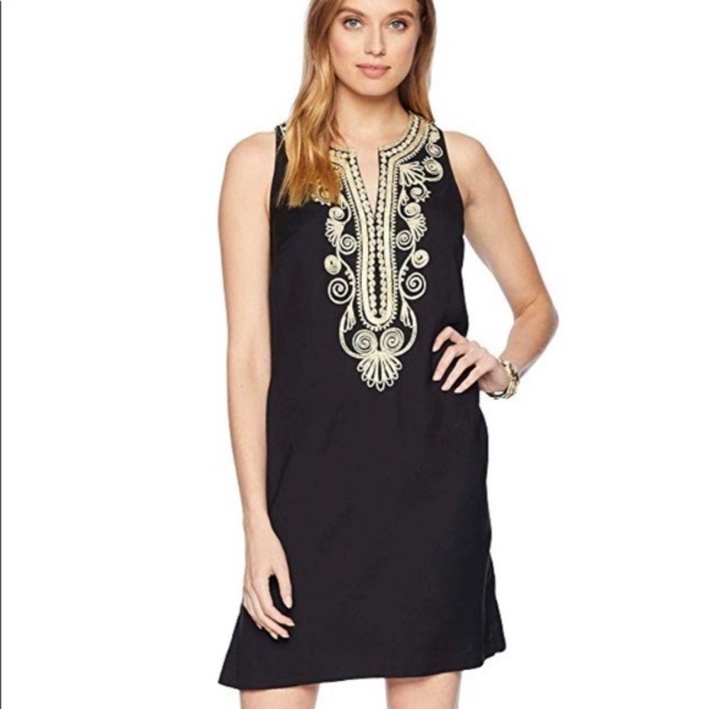 Lilly Pulitzer Black Gold Carlotta Stretch Shift Dress Black Gold
